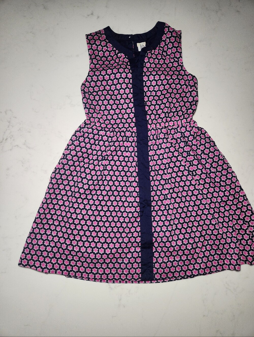 JCrew Crewcuts Girls Navy and Pink Floral Starfish Sleeveless Dress